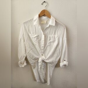 Maeve Anthropologie Tie Front Long Sleeve Button-down High Low White Small